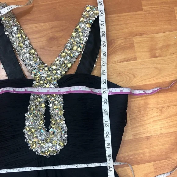 Black Sherri Hill halter cocktail dress w rhinestones - Picture 5 of 7